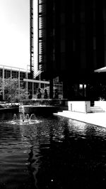 Reflection of buildings in swimming pool