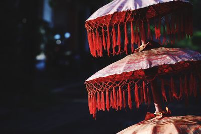 Close-up of red lanterns hanging