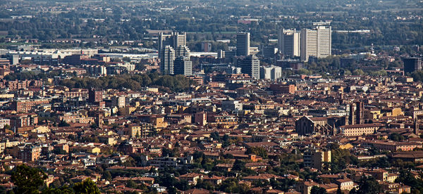 High angle view of buildings in city