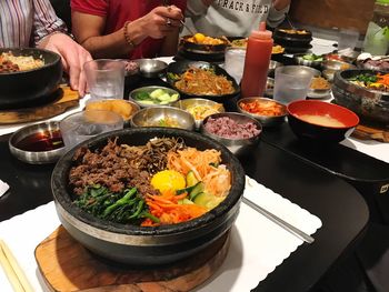 High angle view of food on table in restaurant