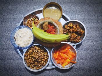 High angle view of food on table