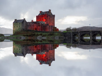 Reflection of buildings in lake