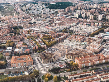 High angle view of buildings in city