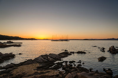 Scenic view of sea against clear sky during sunset