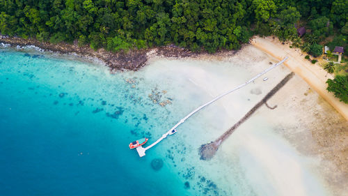 High angle view of swimming pool by sea