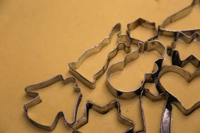 Close-up of metallic shapes for cookies