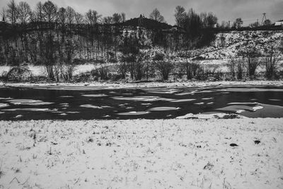 Scenic view of frozen lake during winter