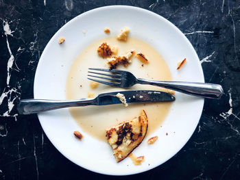 High angle view of food in plate on table