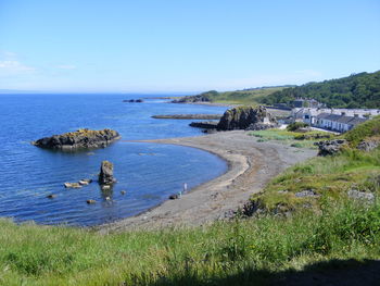 Scenic view of calm sea against blue sky