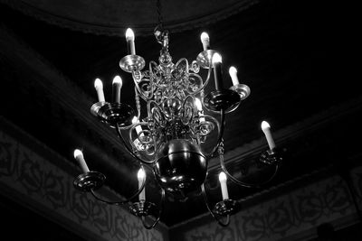 Low angle view of illuminated chandelier