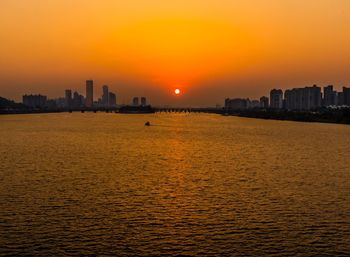 View of city at sunset