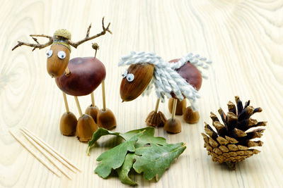 High angle view of various fruits on table