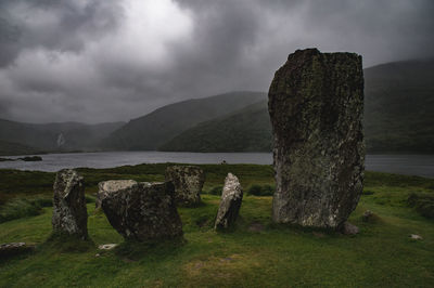 Scenic view of waterfall against sky