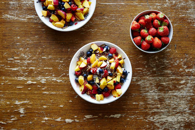 High angle view of breakfast on table