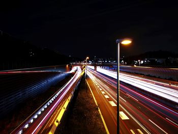 Light trails on road at night