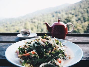 Close-up of meal served on table