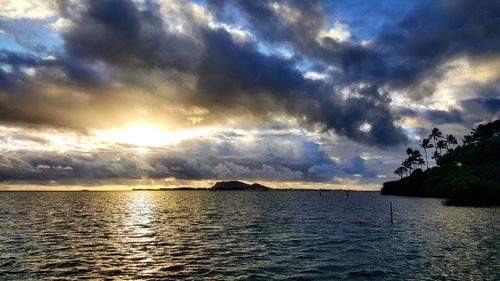 Scenic view of sea against cloudy sky