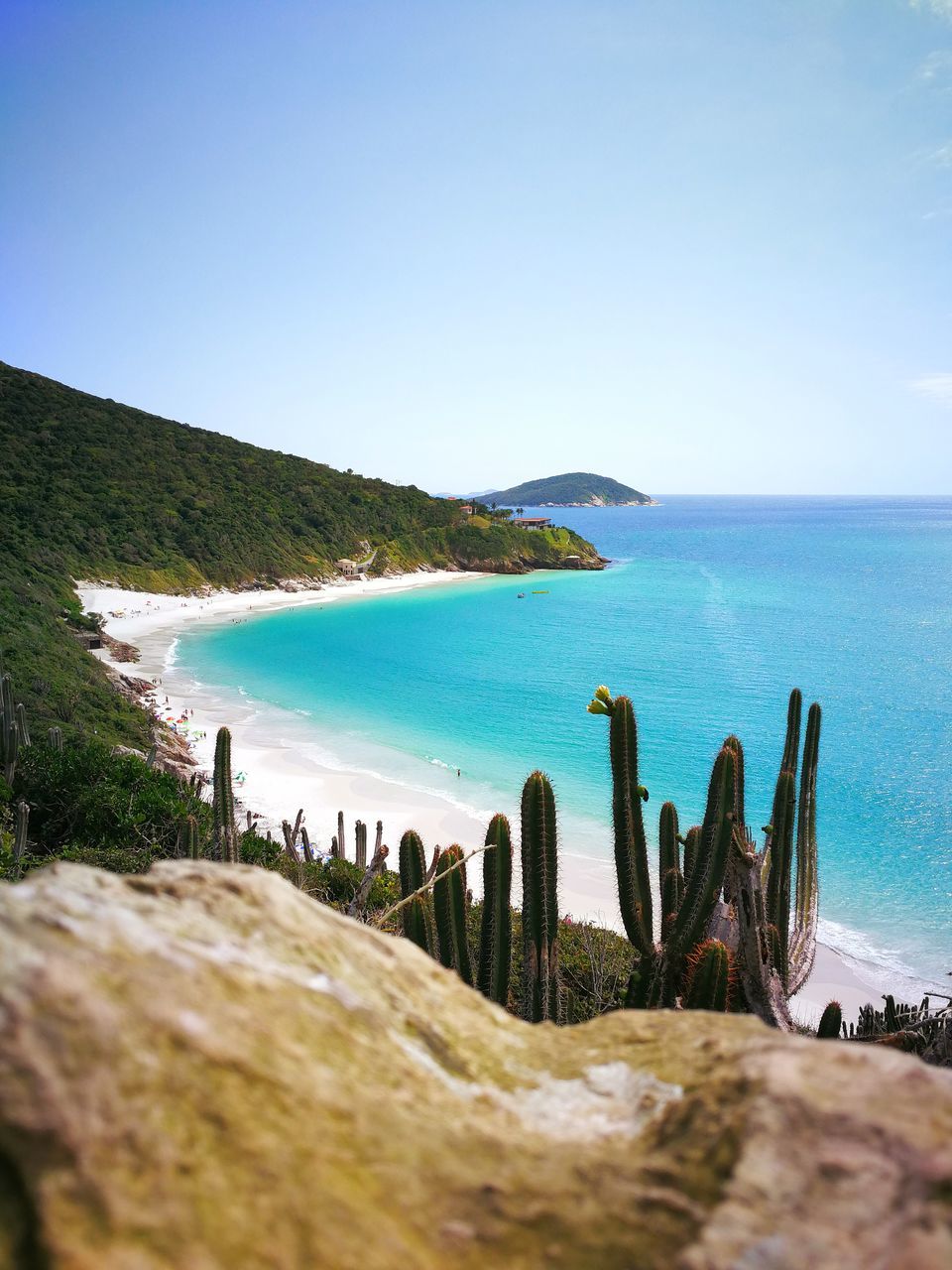 sky, water, sea, beauty in nature, tranquility, tranquil scene, scenics - nature, beach, land, nature, blue, horizon, clear sky, mountain, day, horizon over water, no people, copy space, idyllic, outdoors, wooden post