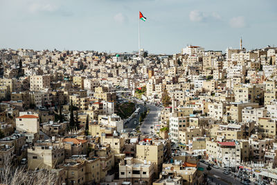 High angle view of buildings in city