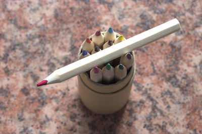 High angle view of eggs on table