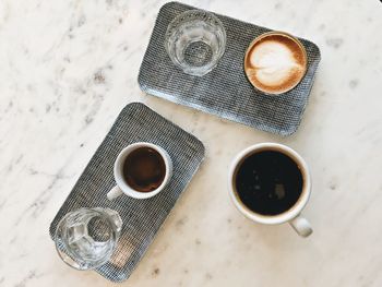 High angle view of coffee on table