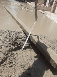High angle view of wet construction site