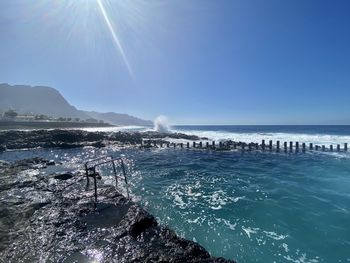 Panoramic view of sea against sky on sunny day