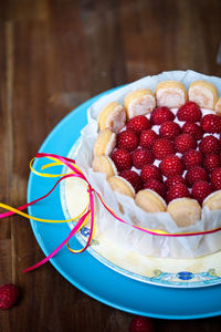 Close-up of dessert with raspberries 