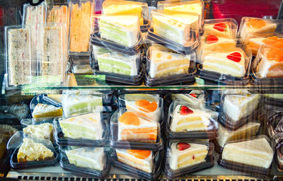 High angle view of multi colored candies in tray