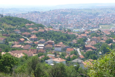 High angle view of buildings in city