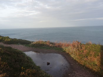 Scenic view of sea against cloudy sky