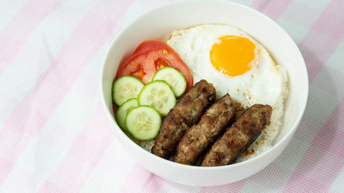 High angle view of breakfast served in plate