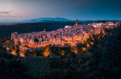 Aerial view of landscape during sunset