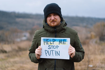 War of russia against ukraine. ukrainian man asks to stop the war in ukraine.