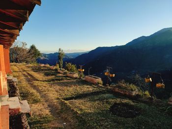 Scenic view of field against clear sky