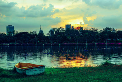 Scenic view of lake against sky during sunset