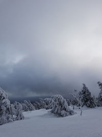 Snow covered landscape against sky