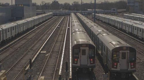 High angle view of train at railroad station