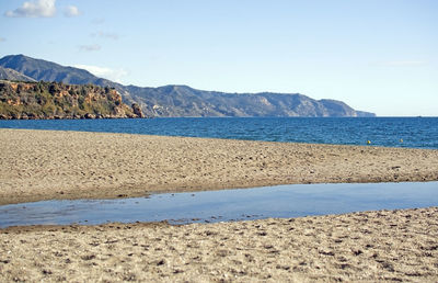 Scenic view of sea against blue sky