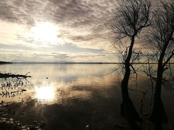 Scenic view of lake against sky during sunset