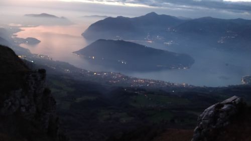 High angle view of mountains against sky