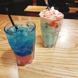 High angle view of drink on table