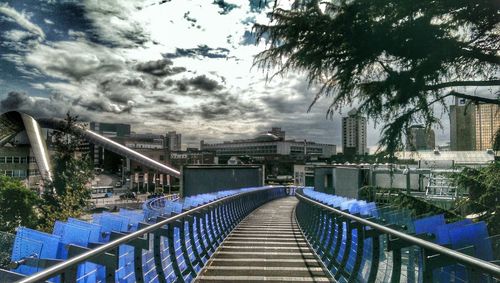 Bridge over river against cloudy sky