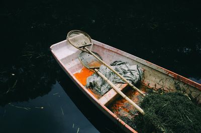 High angle view of boat on lake