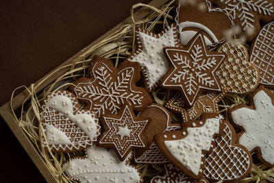 High angle view of cookies on table