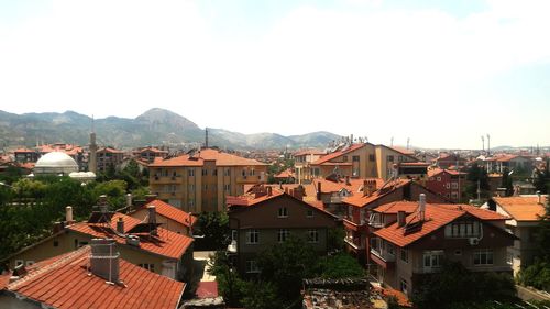 High angle view of townscape against sky