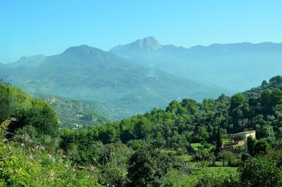 Scenic view of mountains against clear sky