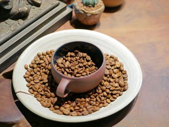 High angle view of food in bowl on table