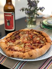 Close-up of pizza on table