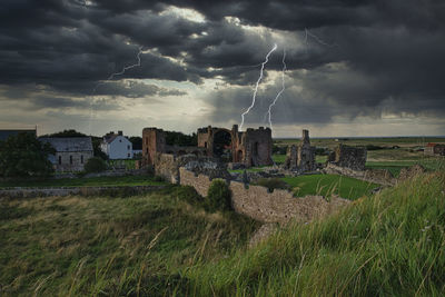 Panoramic view of buildings against cloudy sky